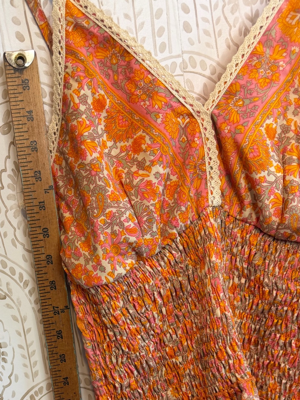 Anthropologie RAGA Boho Orange Pink Floral Midi Dress NWT Adj Straps size Medium - Picture 10 of 10